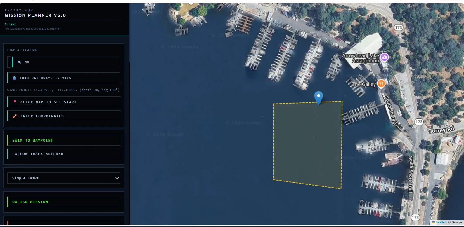 Mission planning map with mission geometry