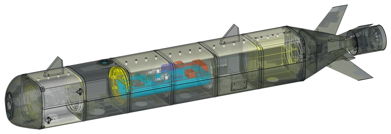 Transparent SIMPL-AUV engineering render showing internal architecture